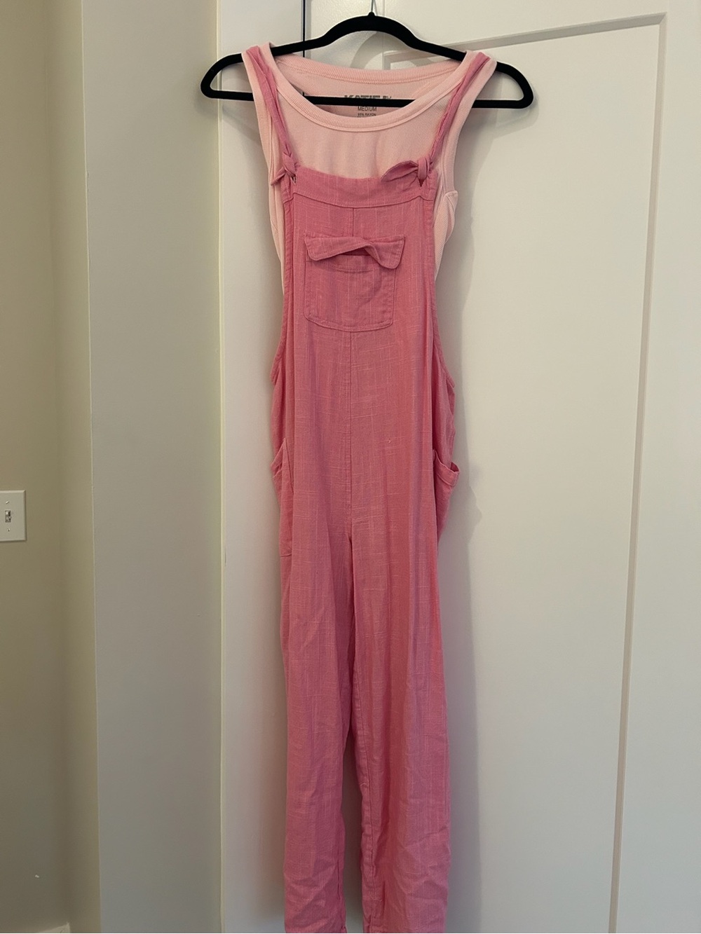 Soft Pink front pocket Linen-Blend Jumpsuit